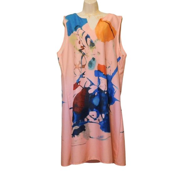 MISSLOOK Dresses & Skirts - Misslook Dress XL Pink Abstract Print Sleeveless Pullover Cotton Polyester